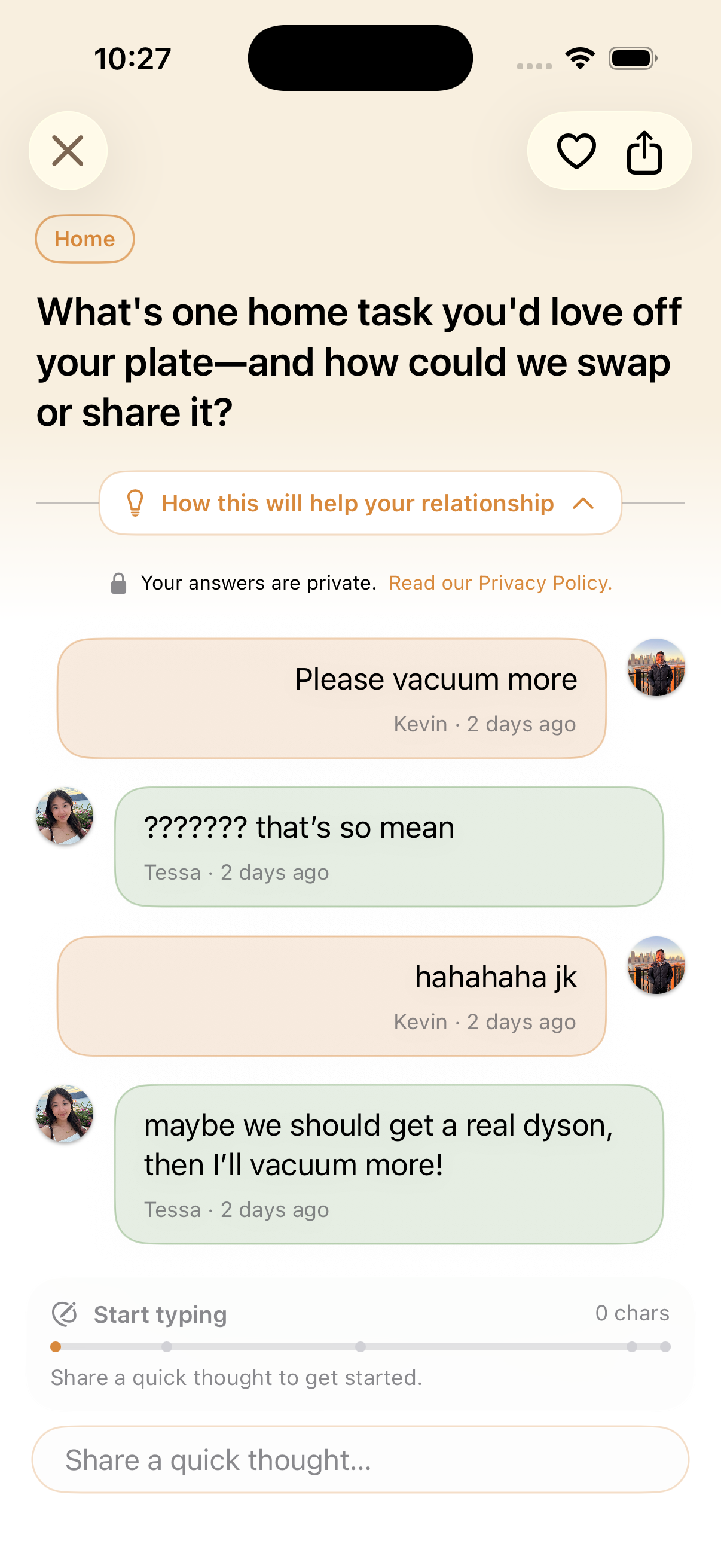 Woven activity screen showing a conversation thread